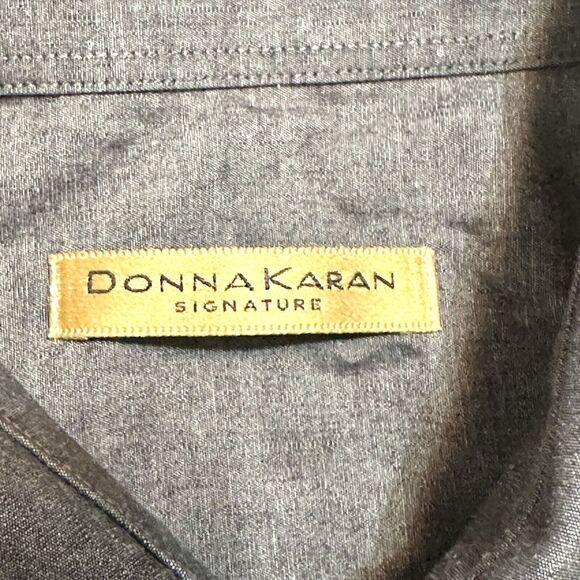 Donna Karan Signature Dress Shirt Mens Size 16 34-35 Grey Cotton Long Sleeve - Picture 7 of 10